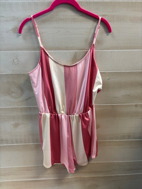 Pink and white striped silk romper